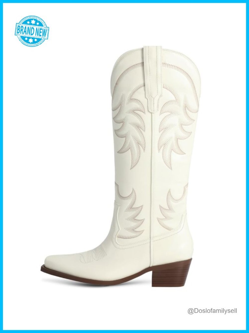 Knee High Cowboy Boots Chunky Block Heel Pointed Toe Wide Calf Embroidered - Picture 4 of 6